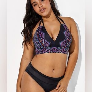 SOLD- Meet Curve - 
Black and Purple Printed Halter Sexy Bikini Set, large-
